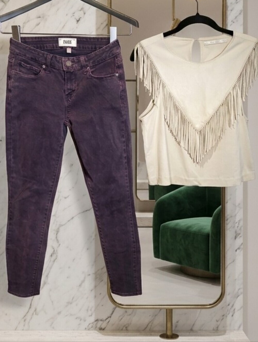 898 Boho Western Festival Outfit Bundle: Zara Fringe Tank Top & PAIGE Jeans